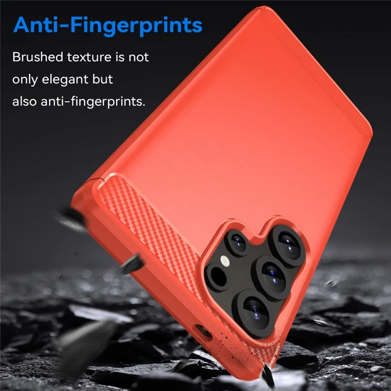 For Samsung Galaxy S25 Ultra Case Carbon Fiber Texture TPU Brushed Phone Cover - Red