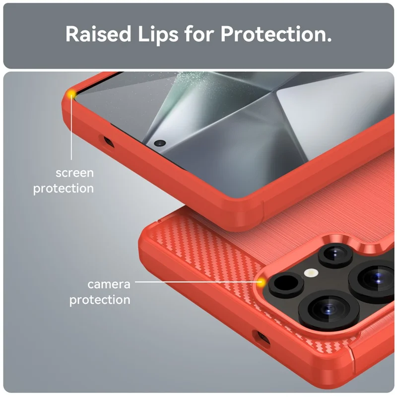 For Samsung Galaxy S25 Ultra Case Carbon Fiber Texture TPU Brushed Phone Cover - Red