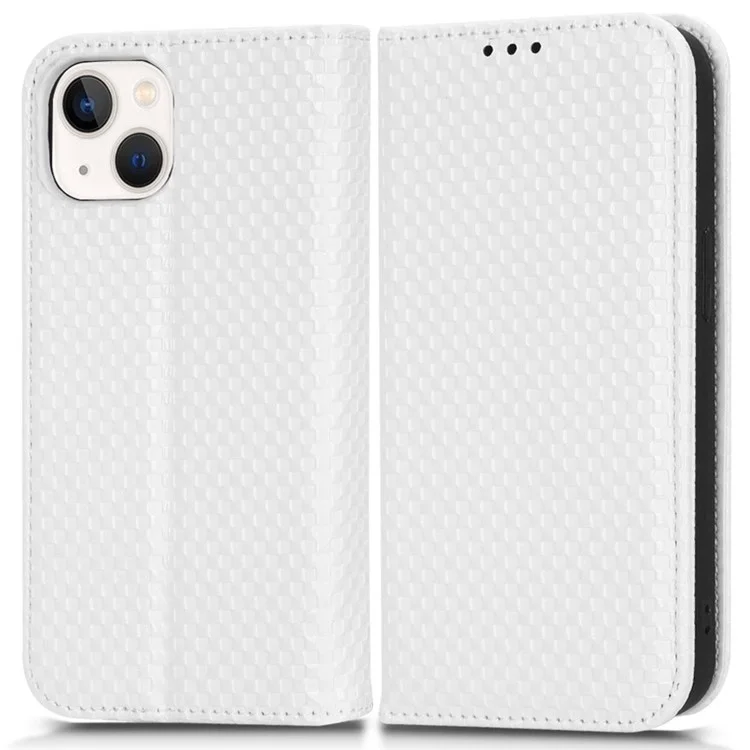 Per Iphone 13 Mini Mini 5,4 Pollici Texture Grid Magnetic Auto-absorzed Telefono Copertina Full Protection Leather Teleful Walet - Bianca
