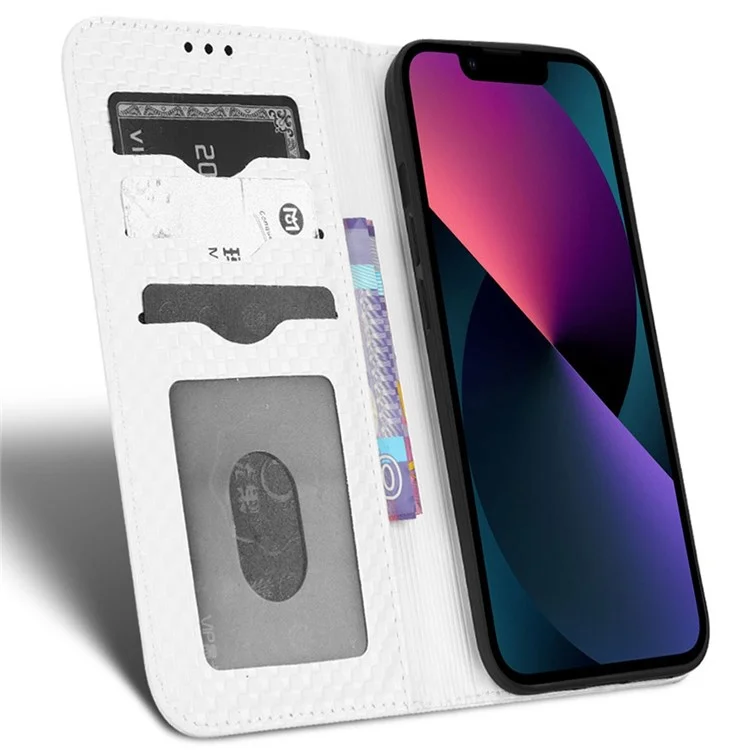 Per Iphone 13 Mini Mini 5,4 Pollici Texture Grid Magnetic Auto-absorzed Telefono Copertina Full Protection Leather Teleful Walet - Bianca