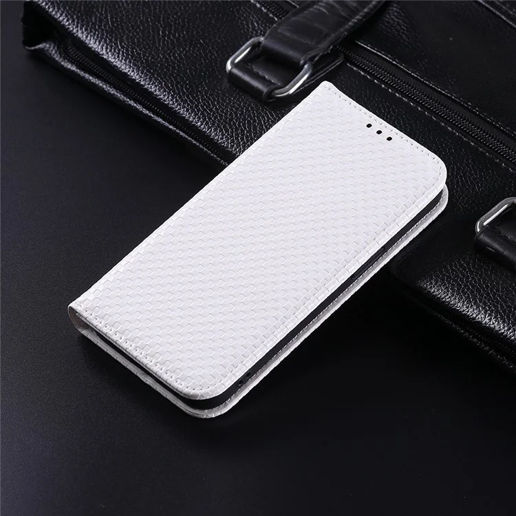 Per Iphone 13 Mini Mini 5,4 Pollici Texture Grid Magnetic Auto-absorzed Telefono Copertina Full Protection Leather Teleful Walet - Bianca