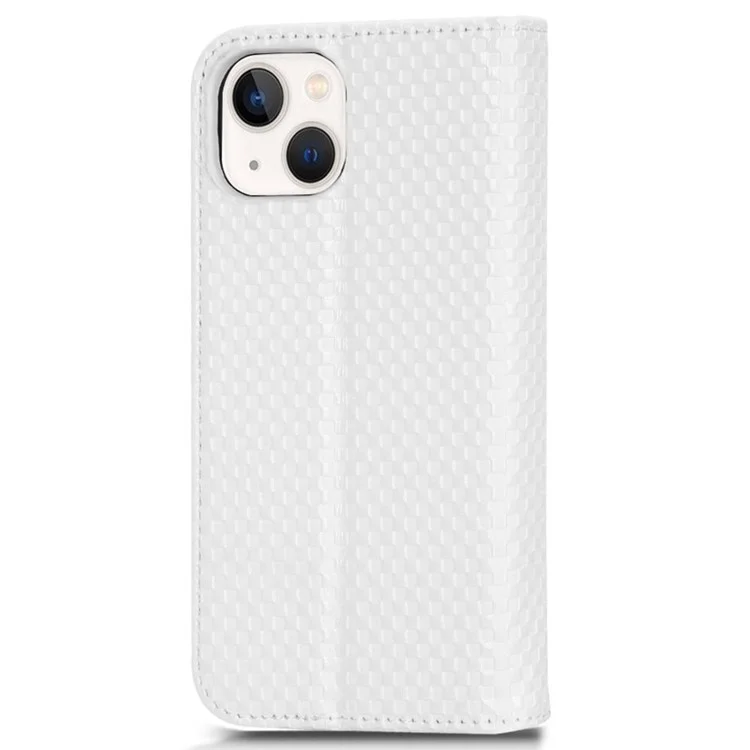 Per Iphone 13 Mini Mini 5,4 Pollici Texture Grid Magnetic Auto-absorzed Telefono Copertina Full Protection Leather Teleful Walet - Bianca
