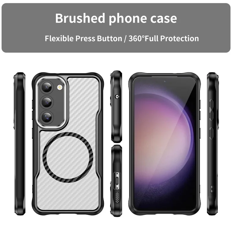 For Samsung Galaxy S23 Case TPU+PC Carbon Fiber Phone Cover Compatible with MagSafe - Black