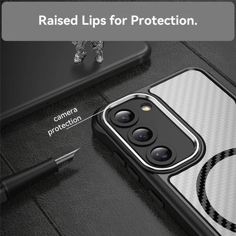 For Samsung Galaxy S23 Case TPU+PC Carbon Fiber Phone Cover Compatible with MagSafe - Black