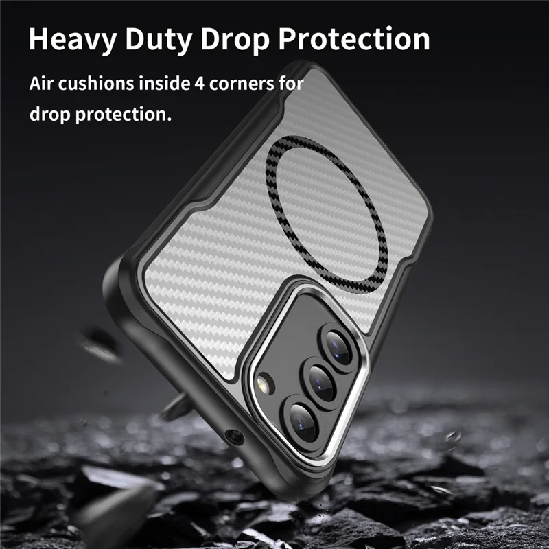 For Samsung Galaxy S23 Case TPU+PC Carbon Fiber Phone Cover Compatible with MagSafe - Black