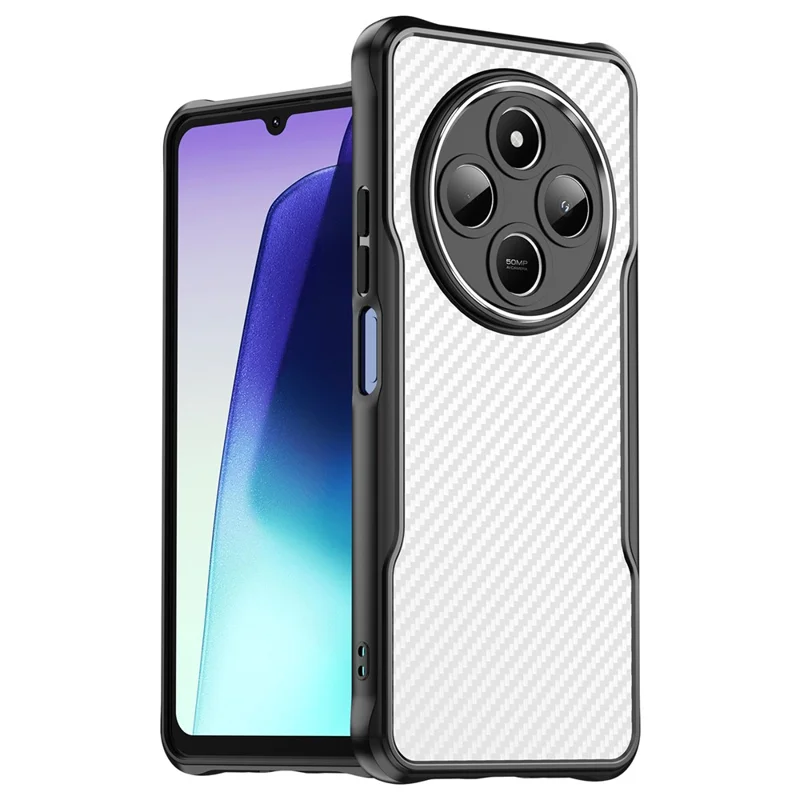 Voor Xiaomi Poco C75 4G / Redmi 14R 5G / 14C 4G hoesje Koolstofvezel Krasbestendig TPU+PC telefoonhoes - Zwart