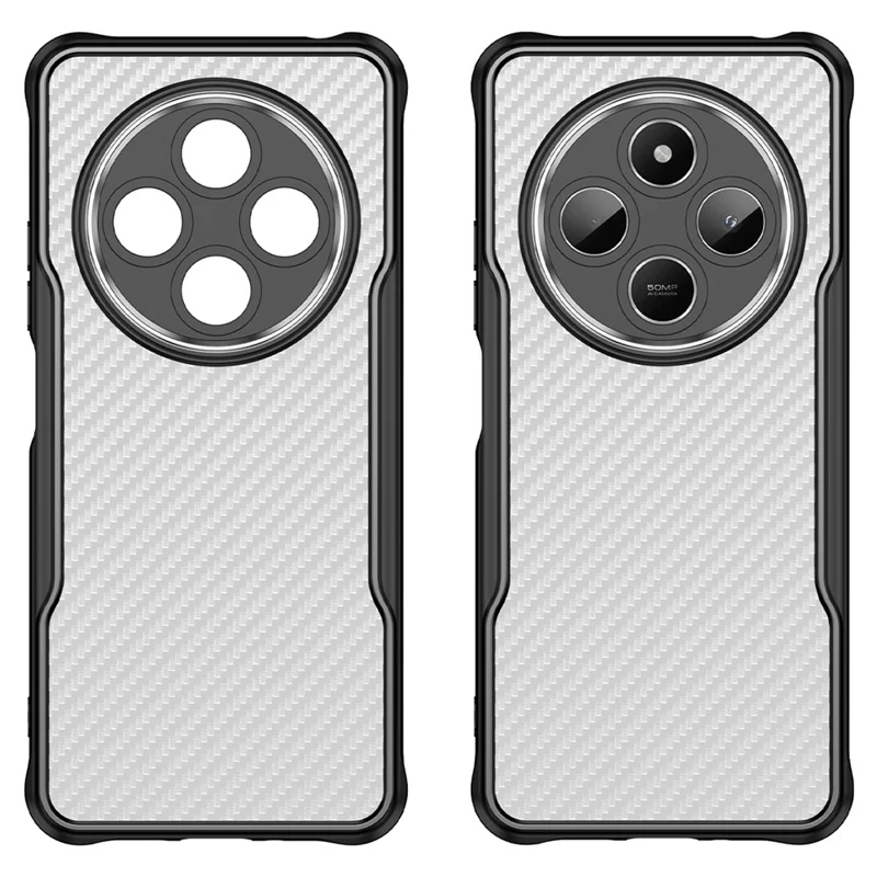 Voor Xiaomi Poco C75 4G / Redmi 14R 5G / 14C 4G hoesje Koolstofvezel Krasbestendig TPU+PC telefoonhoes - Zwart