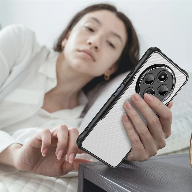 Voor Xiaomi Poco C75 4G / Redmi 14R 5G / 14C 4G hoesje Koolstofvezel Krasbestendig TPU+PC telefoonhoes - Zwart