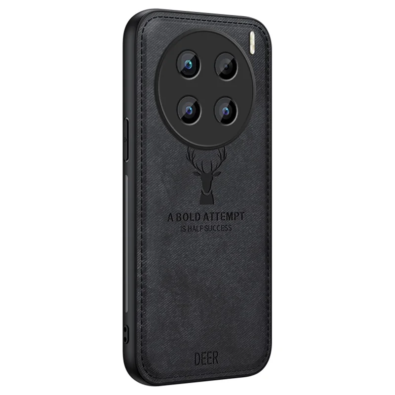 Capa para vivo X200 Pro 5G com padrão de veado, textura de tecido e couro PU híbrido - Preta
