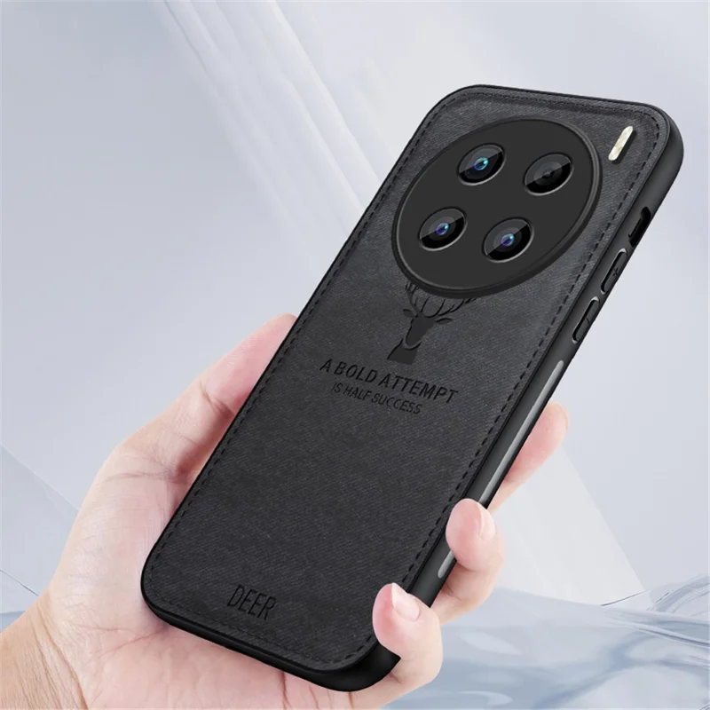 Capa para vivo X200 Pro 5G com padrão de veado, textura de tecido e couro PU híbrido - Preta