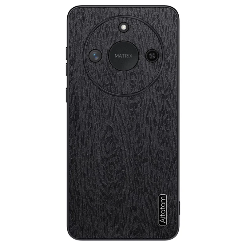 For Honor X60 5G Case Wood Texture PU Leather Coated PC+TPU Phone Cover - Black