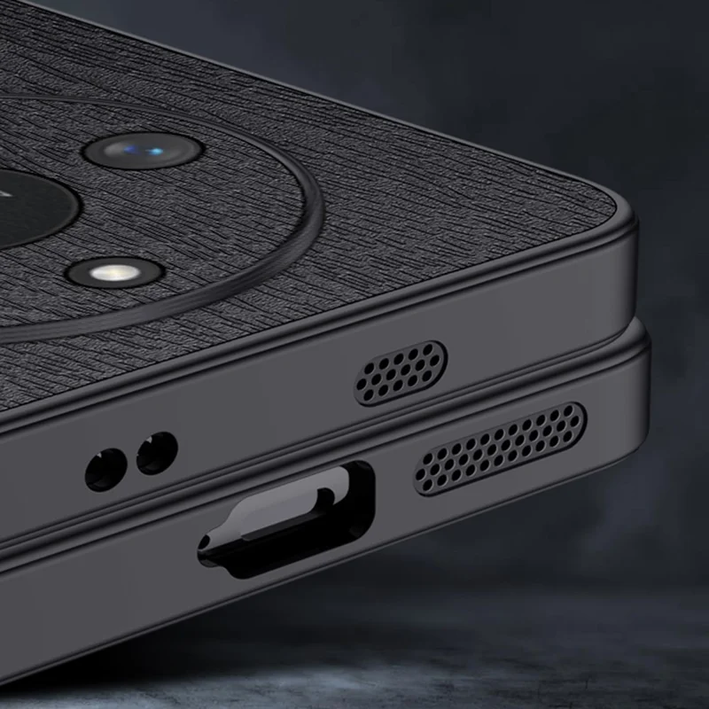 For Honor X60 5G Case Wood Texture PU Leather Coated PC+TPU Phone Cover - Black