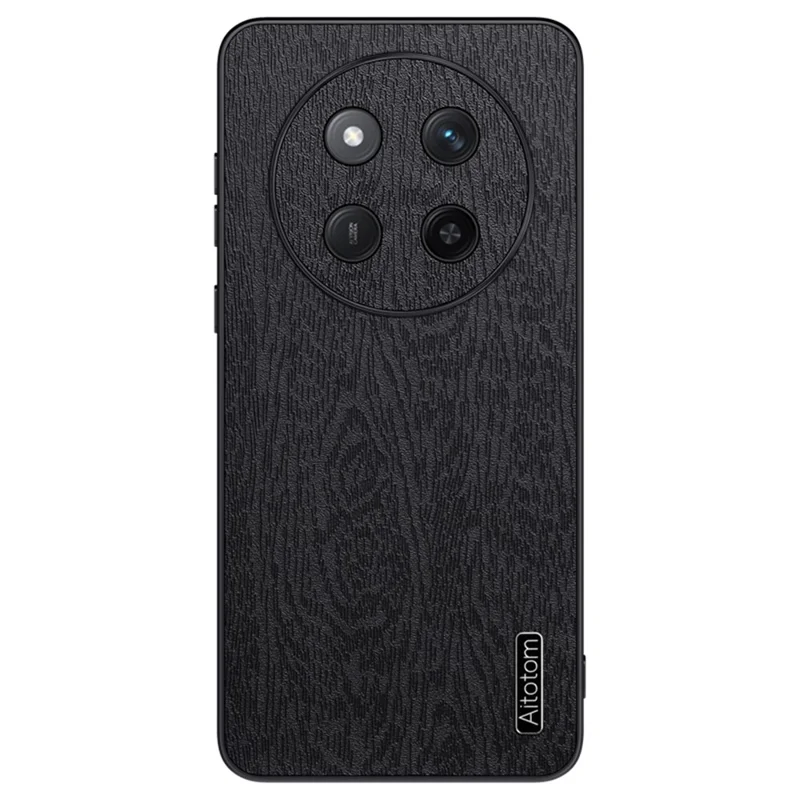 For Honor X60 Pro 5G Case Wood Texture PU Leather Coated PC+TPU Phone Cover - Schwarz