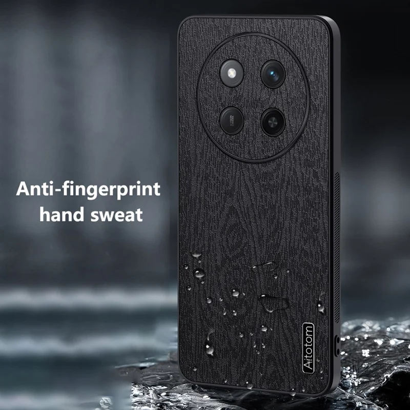 For Honor X60 Pro 5G Case Wood Texture PU Leather Coated PC+TPU Phone Cover - Schwarz