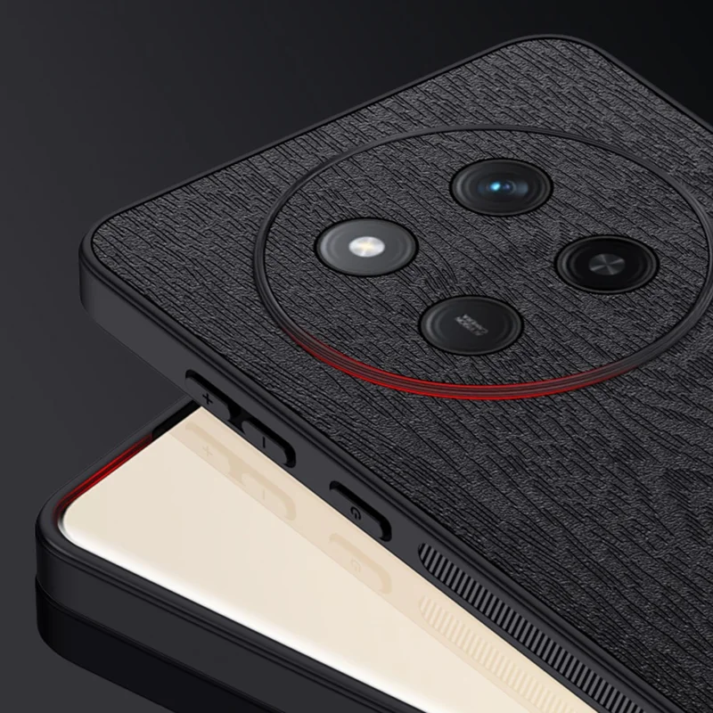 For Honor X60 Pro 5G Case Wood Texture PU Leather Coated PC+TPU Phone Cover - Schwarz