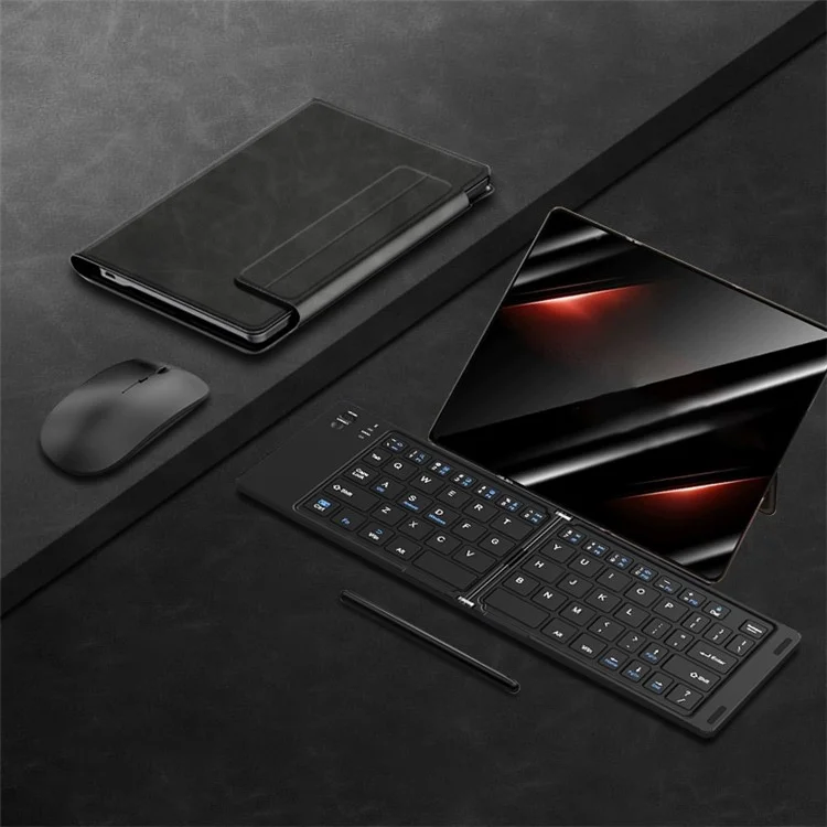 Für Huawei Mate XT Ultimate Bluetooth-Tastatur + Maus + Lederetui + Stylus Handyzubehör-Set - Schwarz