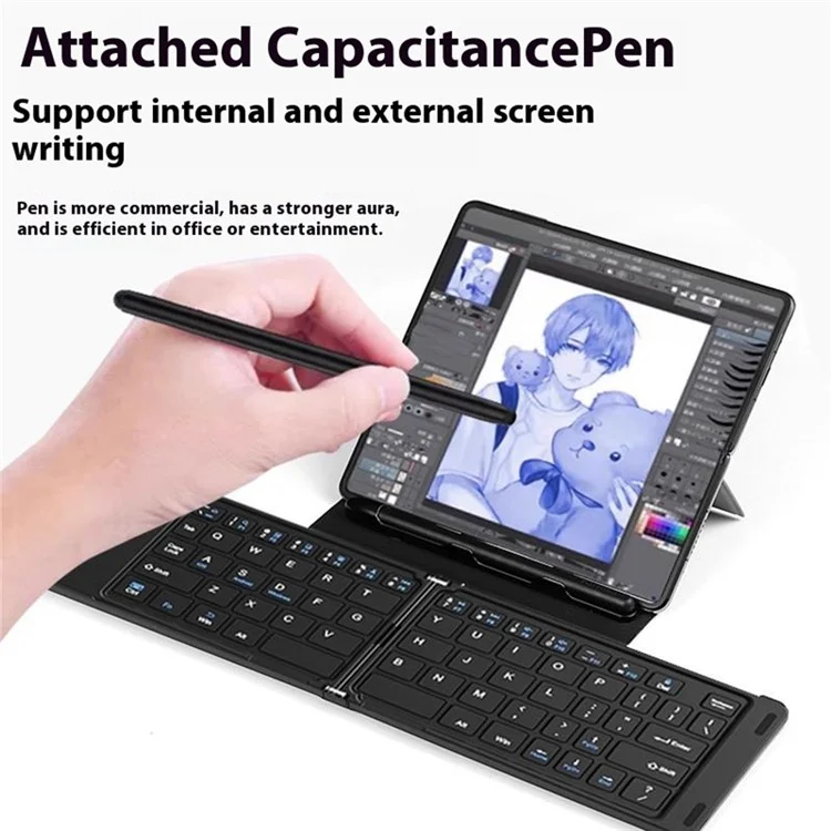 Für Huawei Mate XT Ultimate Bluetooth-Tastatur + Maus + Lederetui + Stylus Handyzubehör-Set - Schwarz