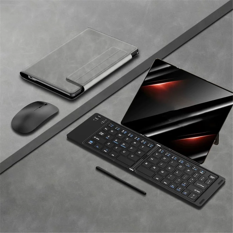 For Huawei Mate XT Ultimate Bluetooth-compatible Keyboard + Mouse + Leather Case + Stylus Phone Accessories Kit - Grey
