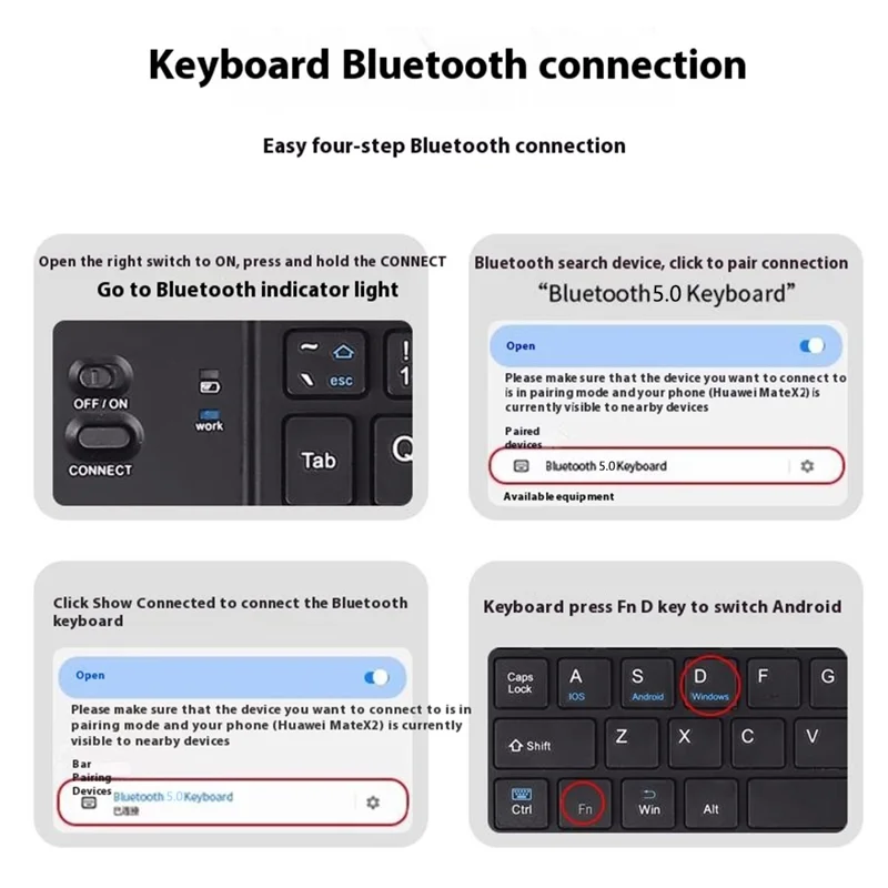 For Huawei Mate XT Ultimate Bluetooth-compatible Keyboard + Mouse + Leather Case + Stylus Phone Accessories Kit - Grey