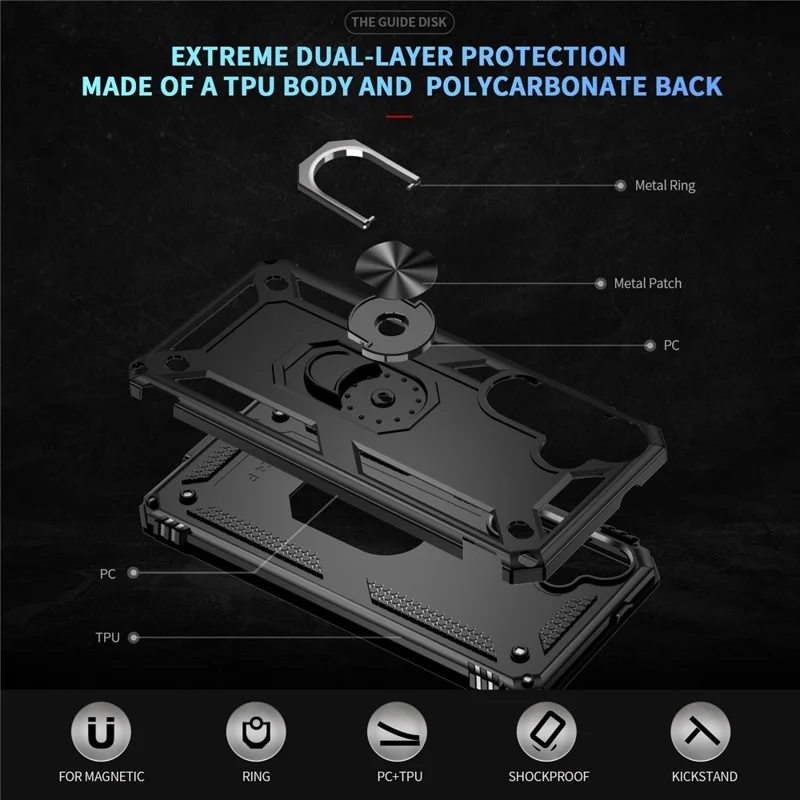 For Samsung Galaxy S25+ Case PC+TPU Phone Cover with Rotary Ring Kickstand - Black