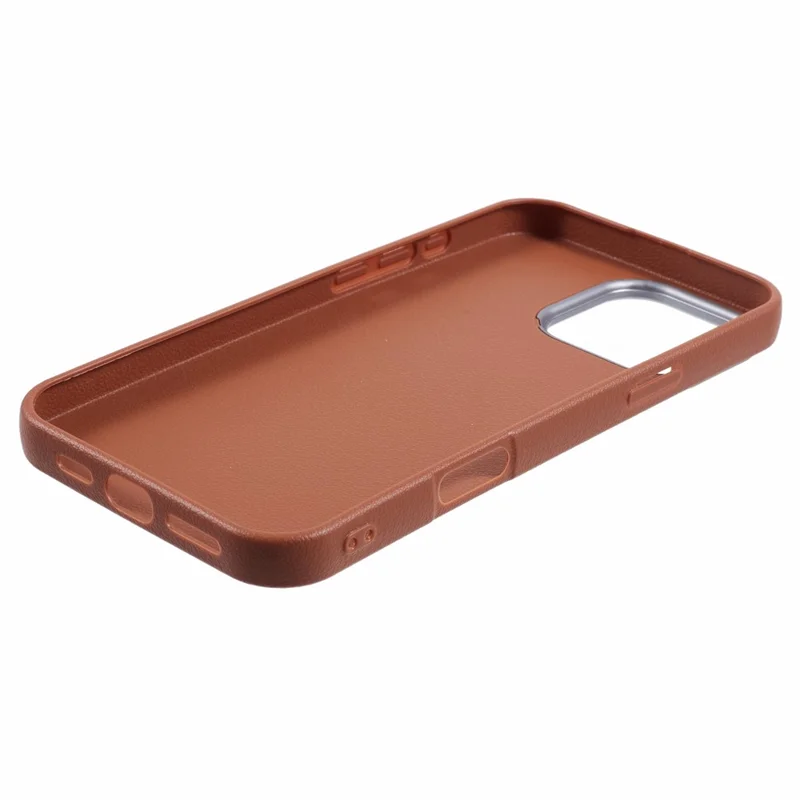 For iPhone 16 Pro Case Electroplating Lens Frame Textured TPU Shockproof Phone Cover - Brown