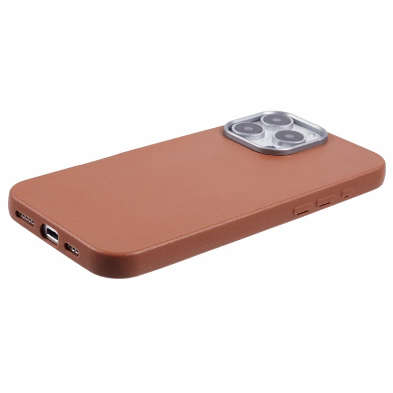 For iPhone 16 Pro Case Electroplating Lens Frame Textured TPU Shockproof Phone Cover - Brown