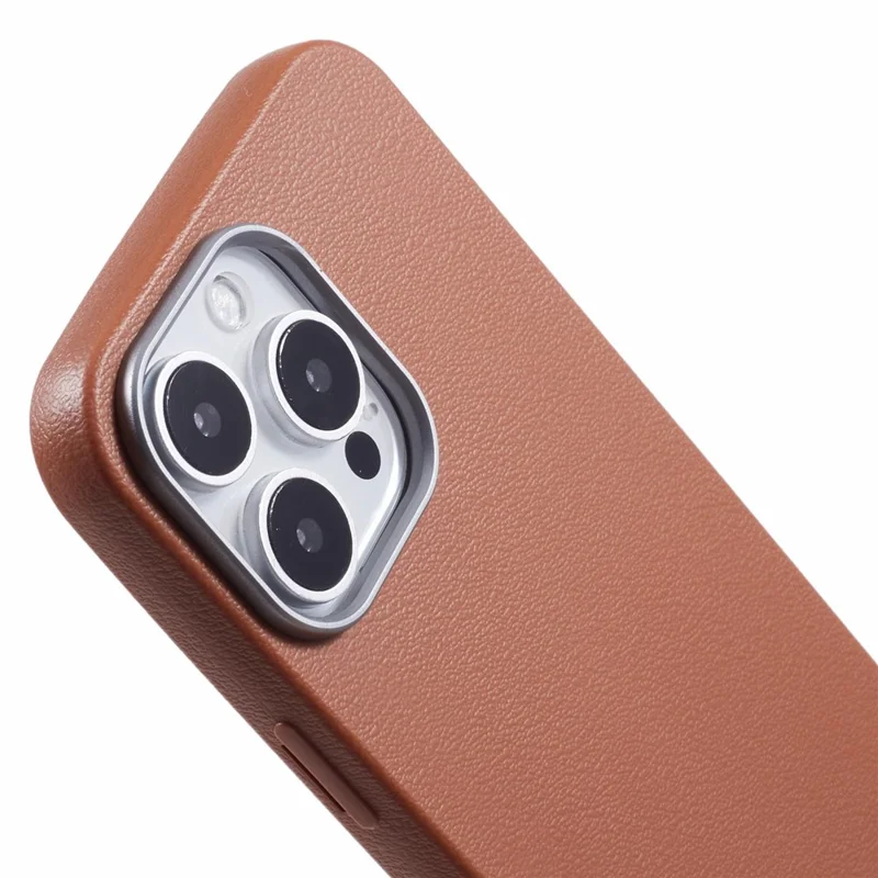 For iPhone 16 Pro Case Electroplating Lens Frame Textured TPU Shockproof Phone Cover - Brown