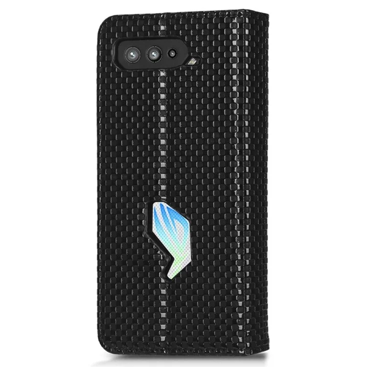 Caixa de Carteira de Telefone de Couro PU Para Asus ROG Telefone 5, Textura da Grade Magnetic Auto-absorvido Capa de Proteção Completa do Telefone - Preto