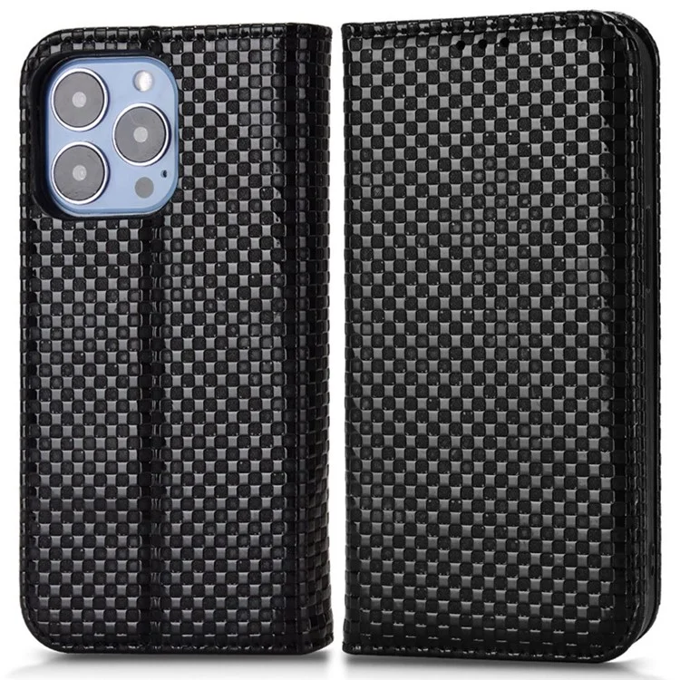 Для Iphone 13 Pro Max 6,7 Дюйма PU Кожаный Телефон Flip Wallet Case Fucture Texture Магнитная Автоматическая Поглощенная Крышка Телефона Защитная Оболочка - Черный