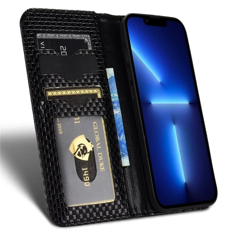 Для Iphone 13 Pro Max 6,7 Дюйма PU Кожаный Телефон Flip Wallet Case Fucture Texture Магнитная Автоматическая Поглощенная Крышка Телефона Защитная Оболочка - Черный