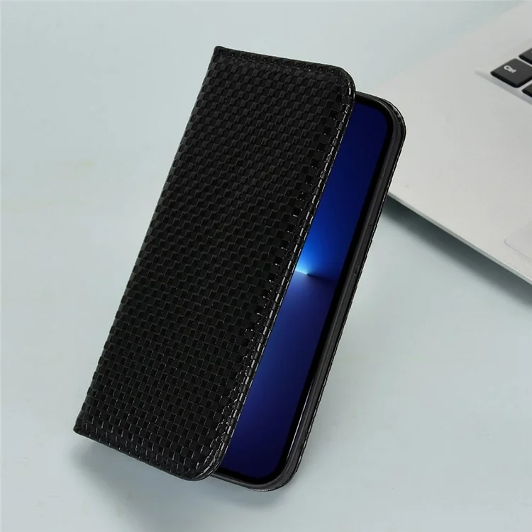 Для Iphone 13 Pro Max 6,7 Дюйма PU Кожаный Телефон Flip Wallet Case Fucture Texture Магнитная Автоматическая Поглощенная Крышка Телефона Защитная Оболочка - Черный