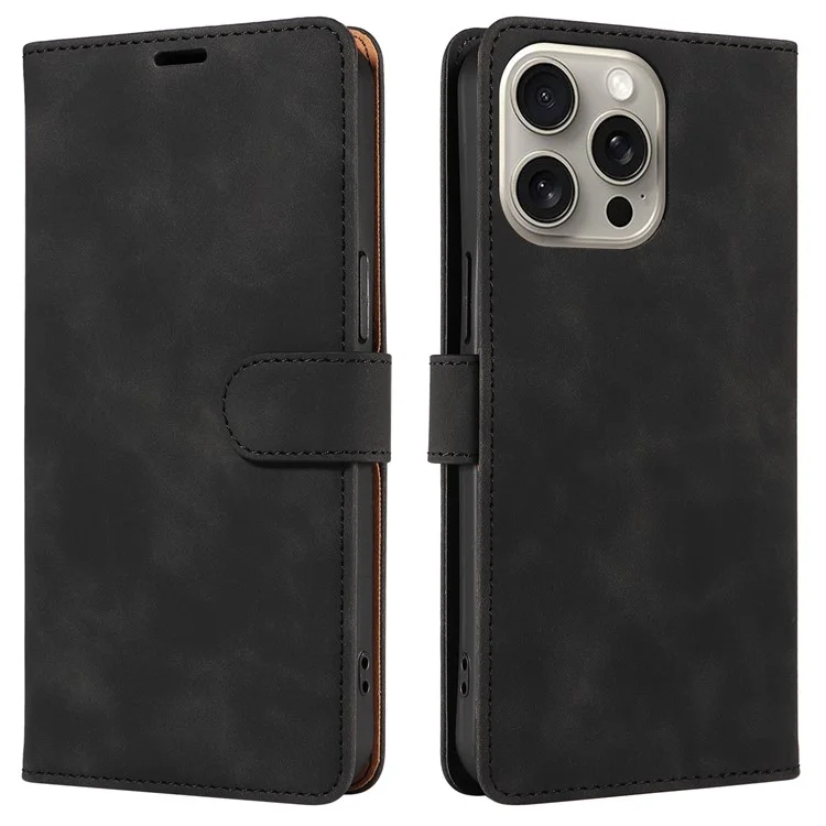For iPhone 13 Pro Max Case RFID Blocking Wallet Stand Leather Flip Phone Cover with Slim Strap - Black