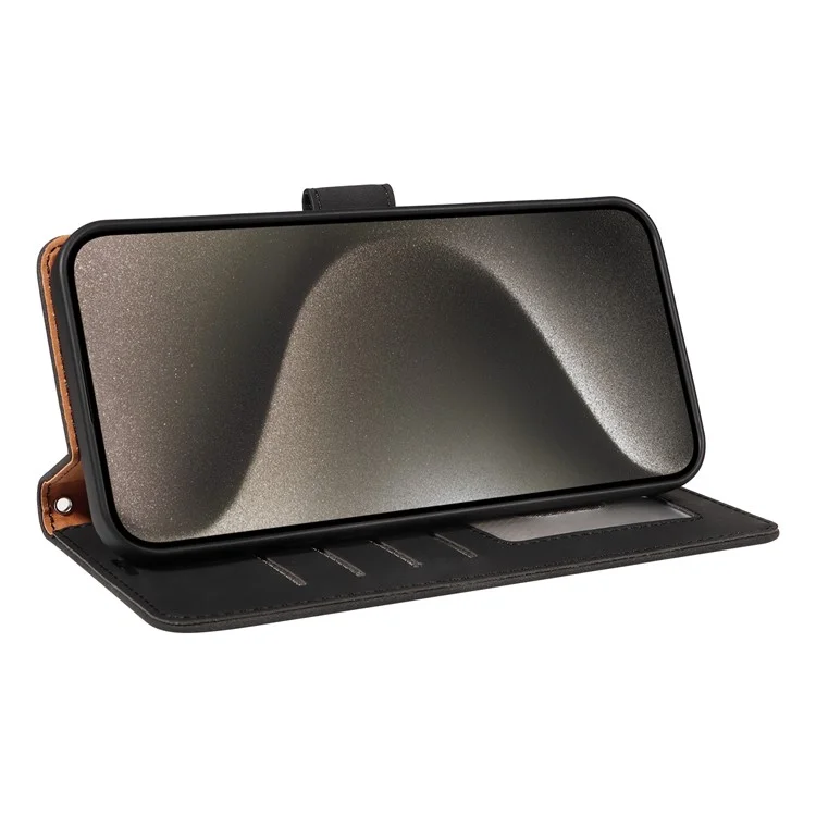 For iPhone 13 Pro Max Case RFID Blocking Wallet Stand Leather Flip Phone Cover with Slim Strap - Black