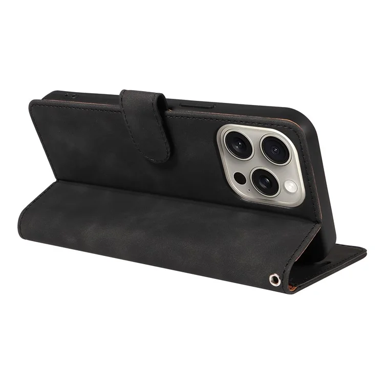 For iPhone 13 Pro Max Case RFID Blocking Wallet Stand Leather Flip Phone Cover with Slim Strap - Black