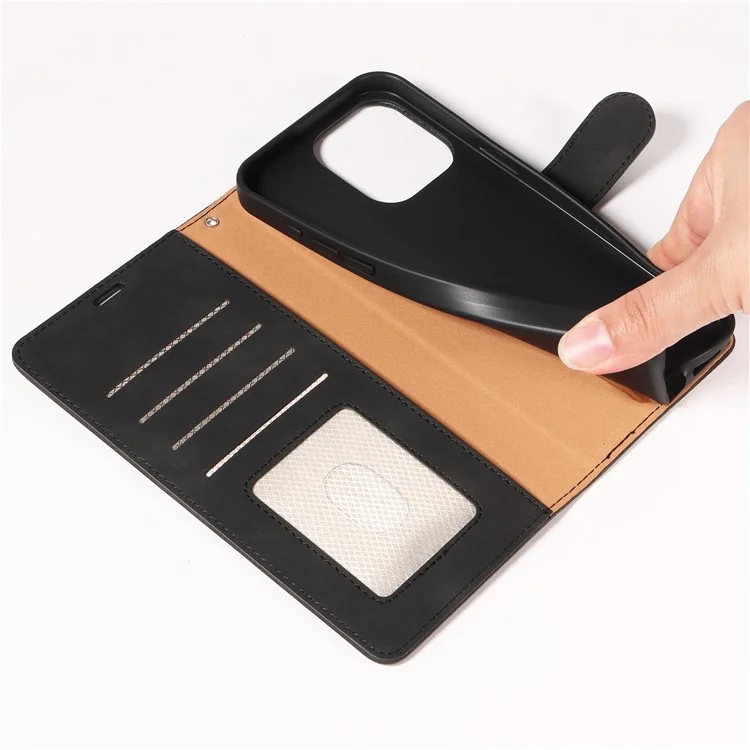 For iPhone 13 Pro Max Case RFID Blocking Wallet Stand Leather Flip Phone Cover with Slim Strap - Black