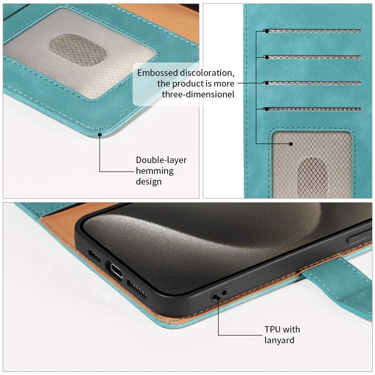 Für iPhone 13 Pro Hülle RFID-blockierendes Geldbörsen-Standfuß-Leder-Flip-Handyhülle mit schmalem Riemen - Grün