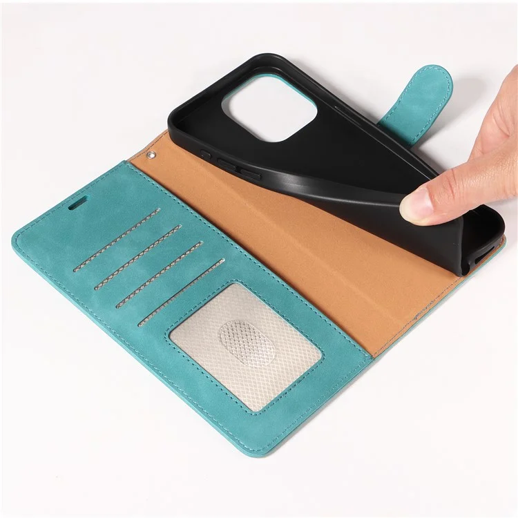 Für iPhone 13 Pro Hülle RFID-blockierendes Geldbörsen-Standfuß-Leder-Flip-Handyhülle mit schmalem Riemen - Grün