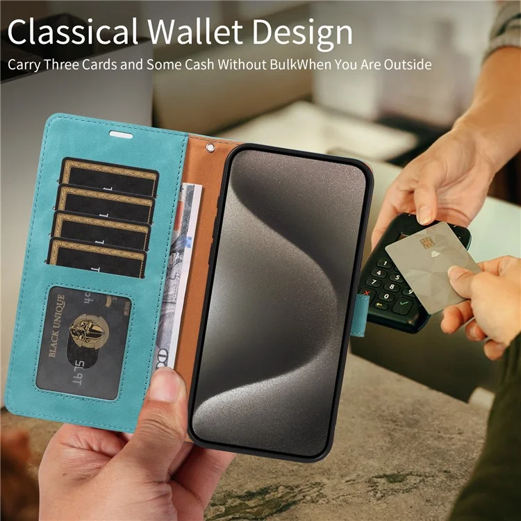 Für iPhone 13 Pro Hülle RFID-blockierendes Geldbörsen-Standfuß-Leder-Flip-Handyhülle mit schmalem Riemen - Grün
