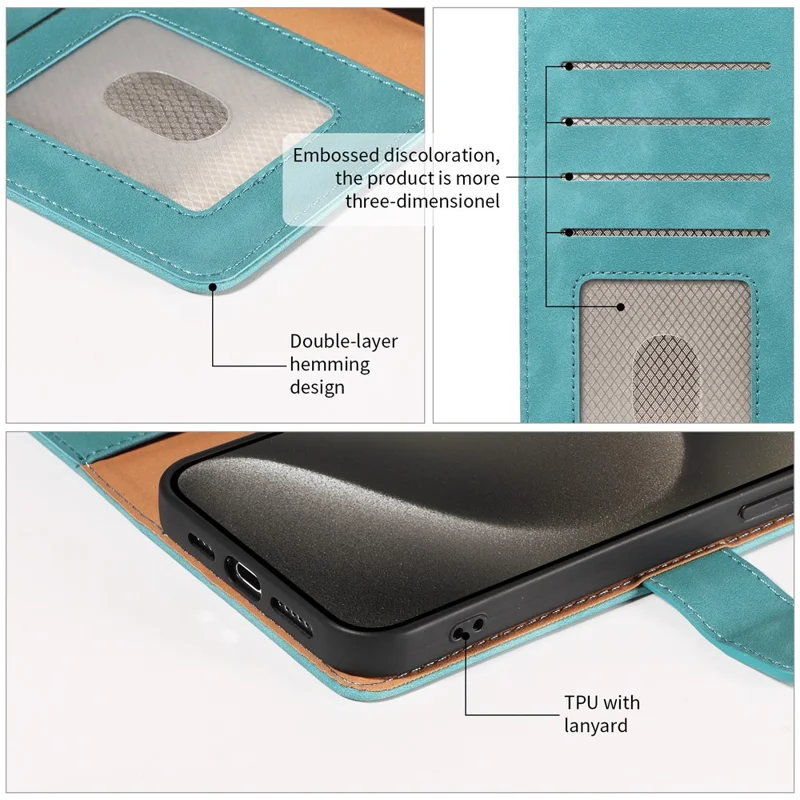 For iPhone 14 Pro Max Case RFID Blocking Wallet Stand Leather Flip Phone Cover with Slim Strap - Green