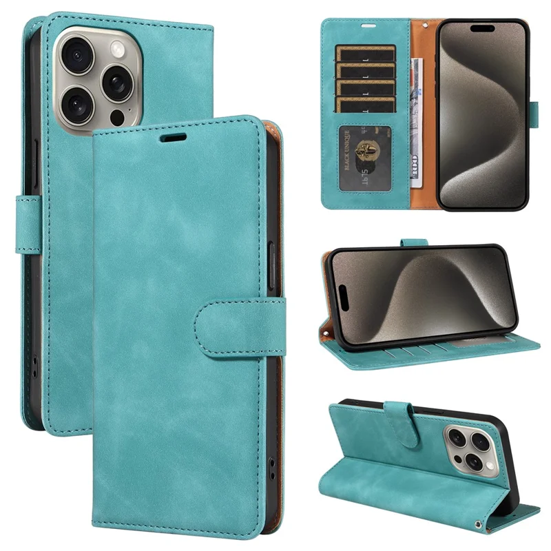 For iPhone 14 Pro Max Case RFID Blocking Wallet Stand Leather Flip Phone Cover with Slim Strap - Green
