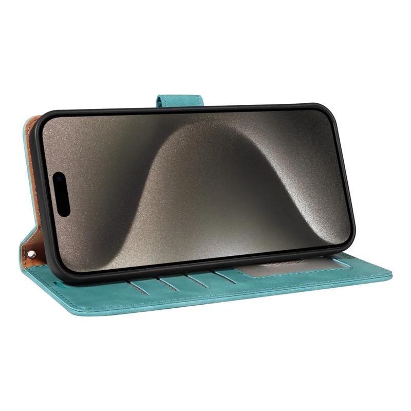 For iPhone 14 Pro Max Case RFID Blocking Wallet Stand Leather Flip Phone Cover with Slim Strap - Green