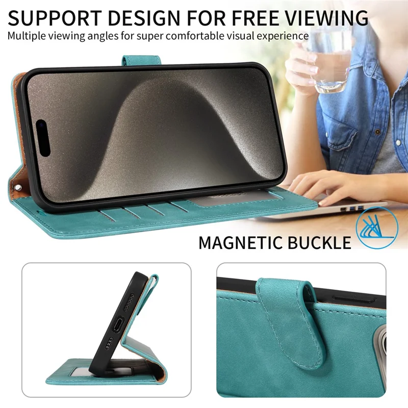 For iPhone 14 Pro Max Case RFID Blocking Wallet Stand Leather Flip Phone Cover with Slim Strap - Green