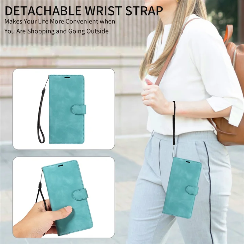 For iPhone 14 Pro Max Case RFID Blocking Wallet Stand Leather Flip Phone Cover with Slim Strap - Green