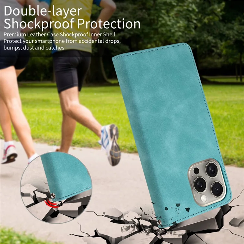 For iPhone 14 Pro Max Case RFID Blocking Wallet Stand Leather Flip Phone Cover with Slim Strap - Green