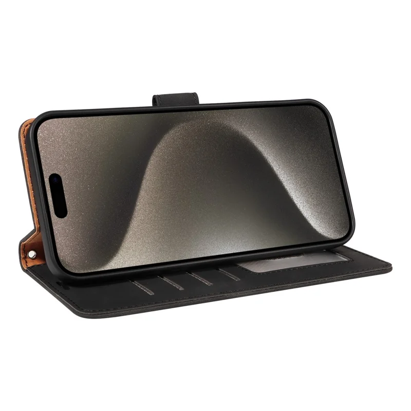 For iPhone 14 Pro Case RFID Blocking Wallet Stand Leather Flip Phone Cover with Slim Strap - Black