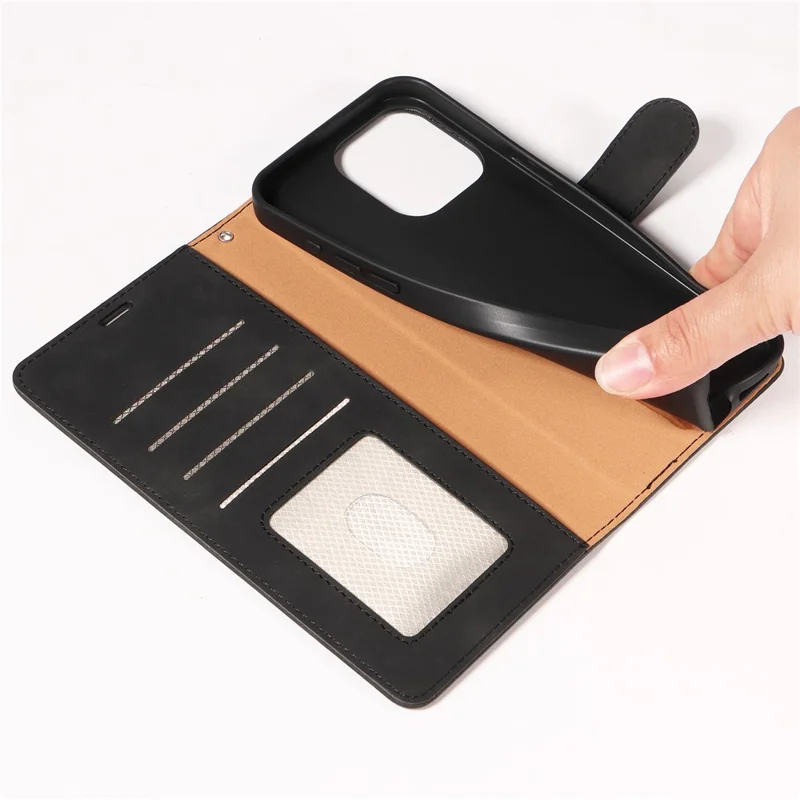 For iPhone 16 Pro Case RFID Blocking Wallet Stand Leather Flip Phone Cover with Slim Strap - Black