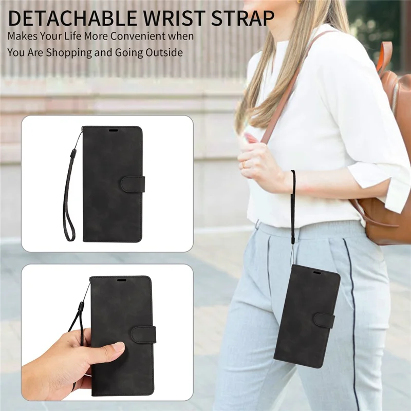 For iPhone 16 Pro Case RFID Blocking Wallet Stand Leather Flip Phone Cover with Slim Strap - Black
