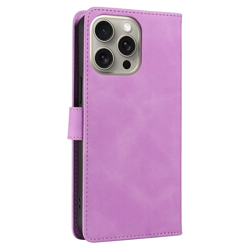 For iPhone 15 Pro Case RFID Blocking Wallet Stand Leather Flip Phone Cover with Slim Strap - Purple