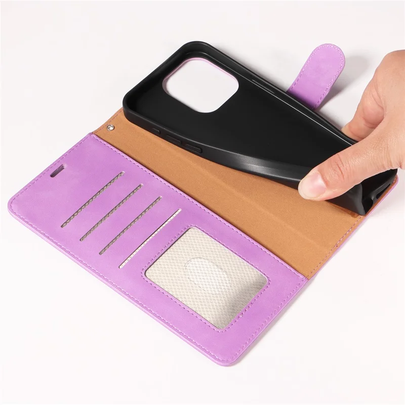 For iPhone 15 Pro Case RFID Blocking Wallet Stand Leather Flip Phone Cover with Slim Strap - Purple