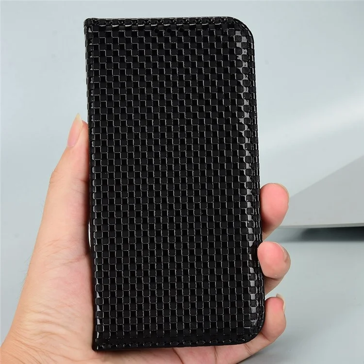 Para Asus ROG Phone 3 Strix / ROG Phone 3 ZS661KS Cubierta de Teléfono con Cartera de Piel de Poliuretano con Textura de Rejilla y Absorción Magnética Automática - Negro